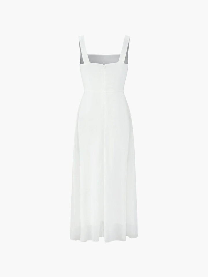 Amelia - Elegant Women's Wedding Guest Dress with Square Neck and Flowy Midi Skirt