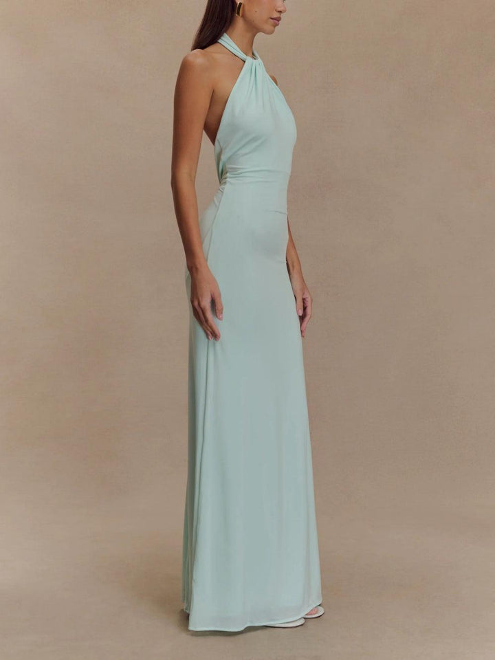 Amelia - Elegant Women's Wedding Guest Dress with Twisted Halter Neck and Ruched Waist