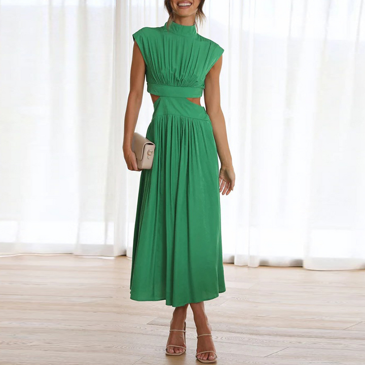 Amelia - Flowy Women's Wedding Guest Dress with High Neck and Cut-Out Waist