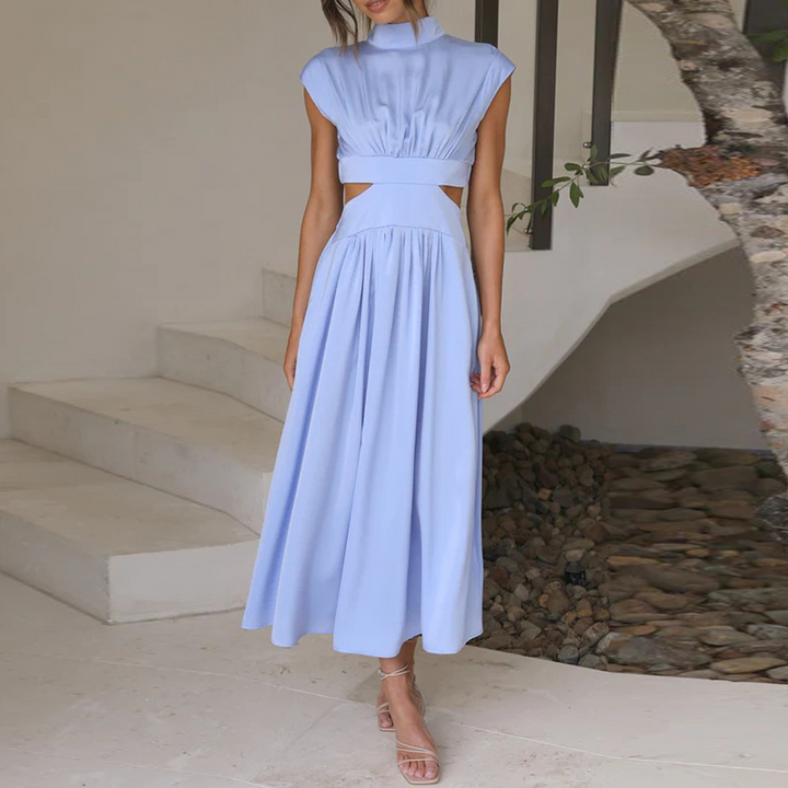 Amelia - Flowy Women's Wedding Guest Dress with High Neck and Cut-Out Waist
