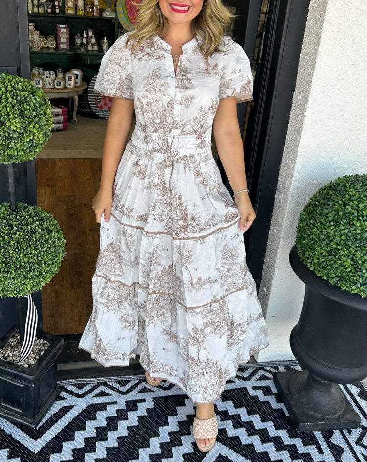 Amelia - Vintage Women's Wedding Guest Maxi Dress with Tiered Skirt and Puff Sleeves