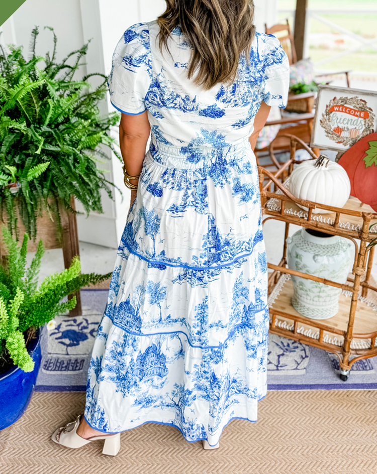 Amelia - Vintage Women's Wedding Guest Maxi Dress with Tiered Skirt and Puff Sleeves