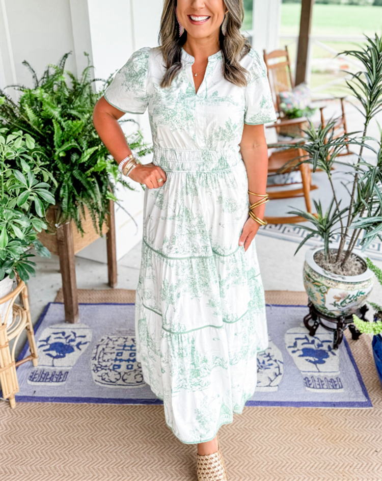 Amelia - Vintage Women's Wedding Guest Maxi Dress with Tiered Skirt and Puff Sleeves