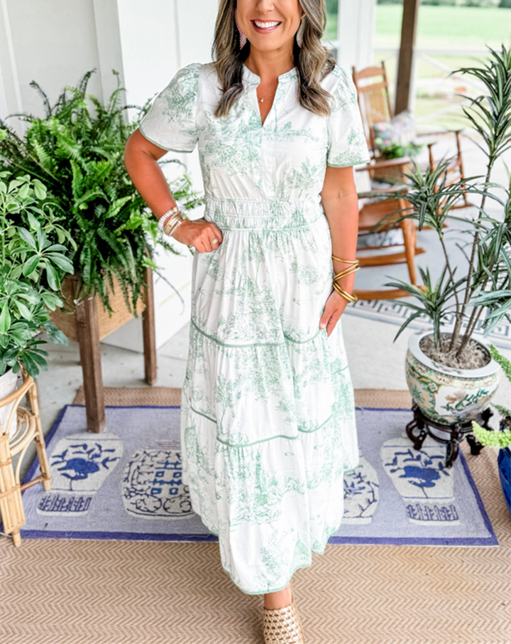 Amelia - Vintage Women's Wedding Guest Maxi Dress with Tiered Skirt and Puff Sleeves