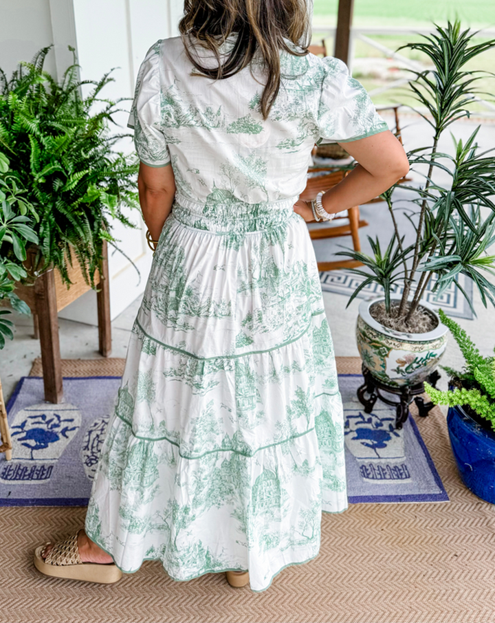 Amelia - Vintage Women's Wedding Guest Maxi Dress with Tiered Skirt and Puff Sleeves