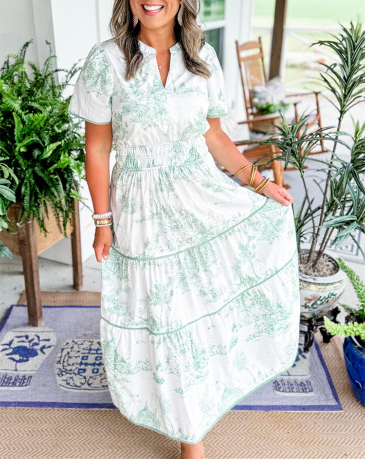 Amelia - Vintage Women's Wedding Guest Maxi Dress with Tiered Skirt and Puff Sleeves