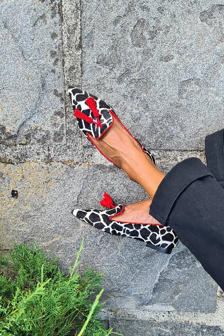 Amelia - Women's Casual Loafers with Animal Print and Red Accent Detail