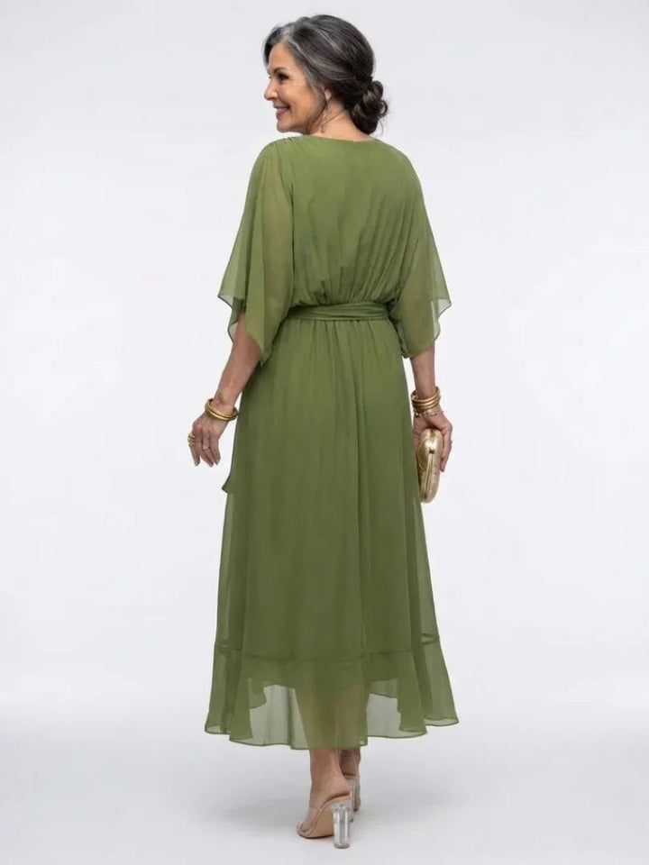 Amelia - Women's Formal Wedding Guest Dress with Wrap Tie and Flutter Sleeves