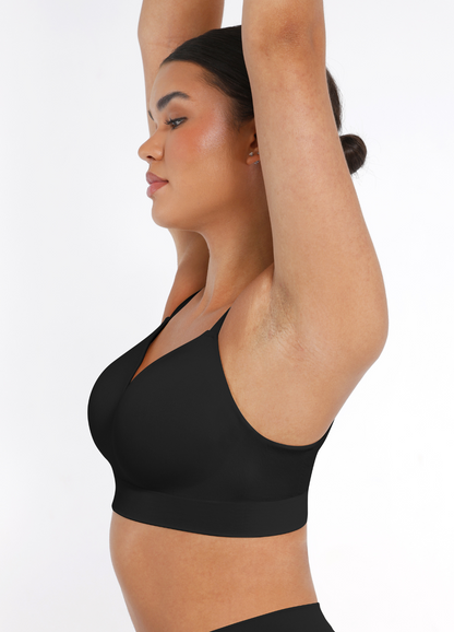 Amelia - Women's daily comfort push up bra with plunge neckline and wide band