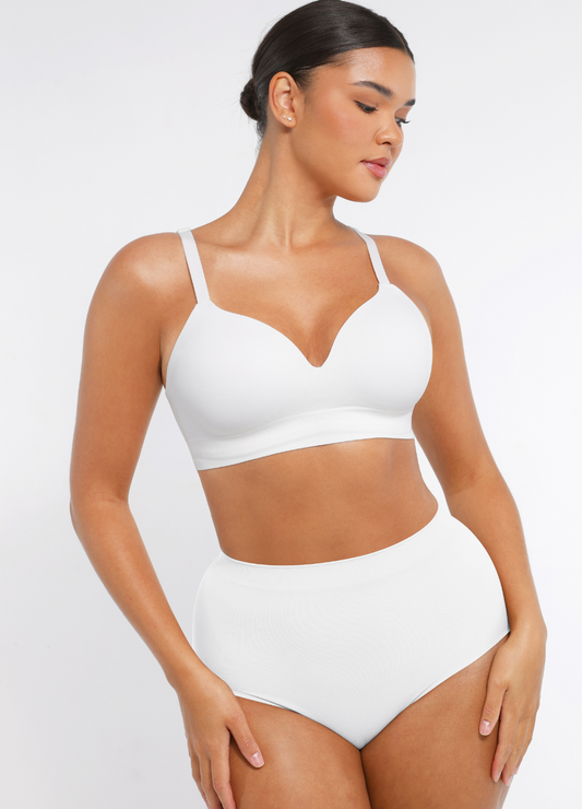 Amelia - Women's daily comfort push up bra with plunge neckline and wide band