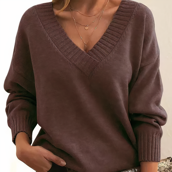 Amelia - Women’s knitted v neck jumper with long sleeve and ribbed cuffs