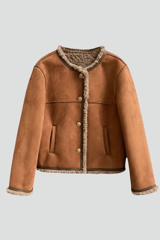 Amelia - Women's warm fleece lined cropped jacket with button front