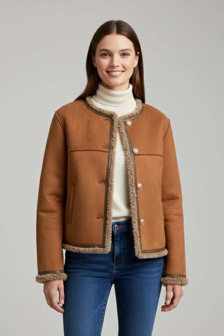 Amelia - Women's warm fleece lined cropped jacket with button front