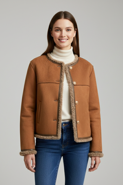 Amelia - Women's warm fleece lined cropped jacket with button front