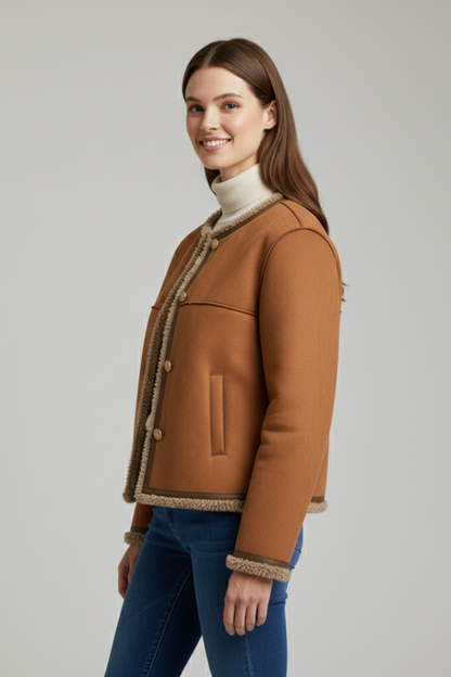 Amelia - Women's warm fleece lined cropped jacket with button front