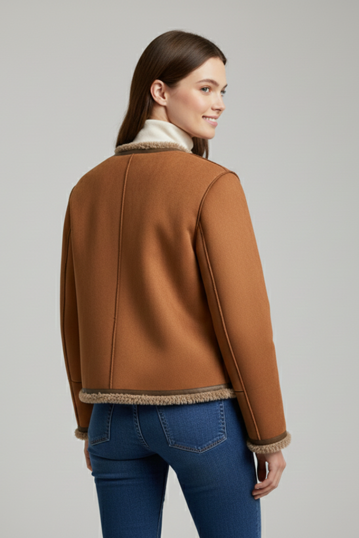 Amelia - Women's warm fleece lined cropped jacket with button front