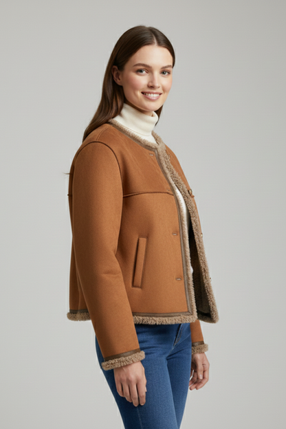 Amelia - Women's warm fleece lined cropped jacket with button front