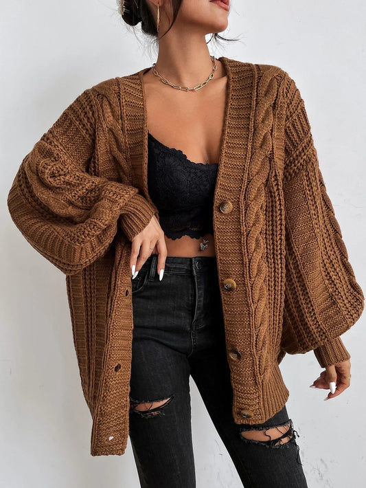 Anouk - Women's cable knit cardigan oversized with button front
