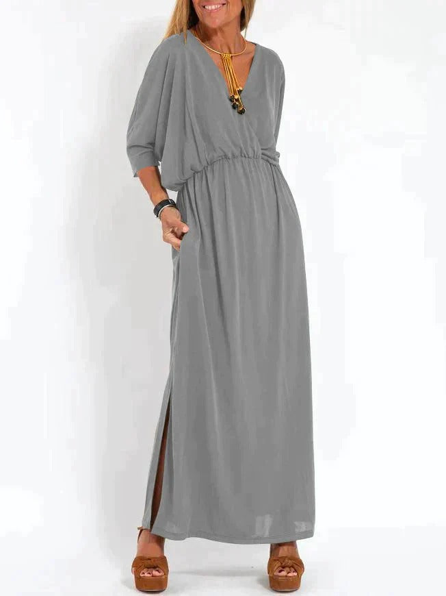 Arabella - Casual Women's Wedding Guest Maxi Dress with V-Neck, Elasticated Waist and Side Split