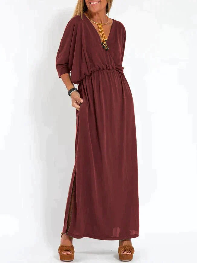 Arabella - Casual Women's Wedding Guest Maxi Dress with V-Neck, Elasticated Waist and Side Split