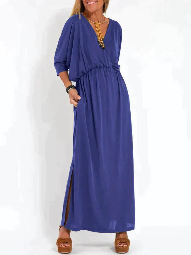 Arabella - Casual Women's Wedding Guest Maxi Dress with V-Neck, Elasticated Waist and Side Split
