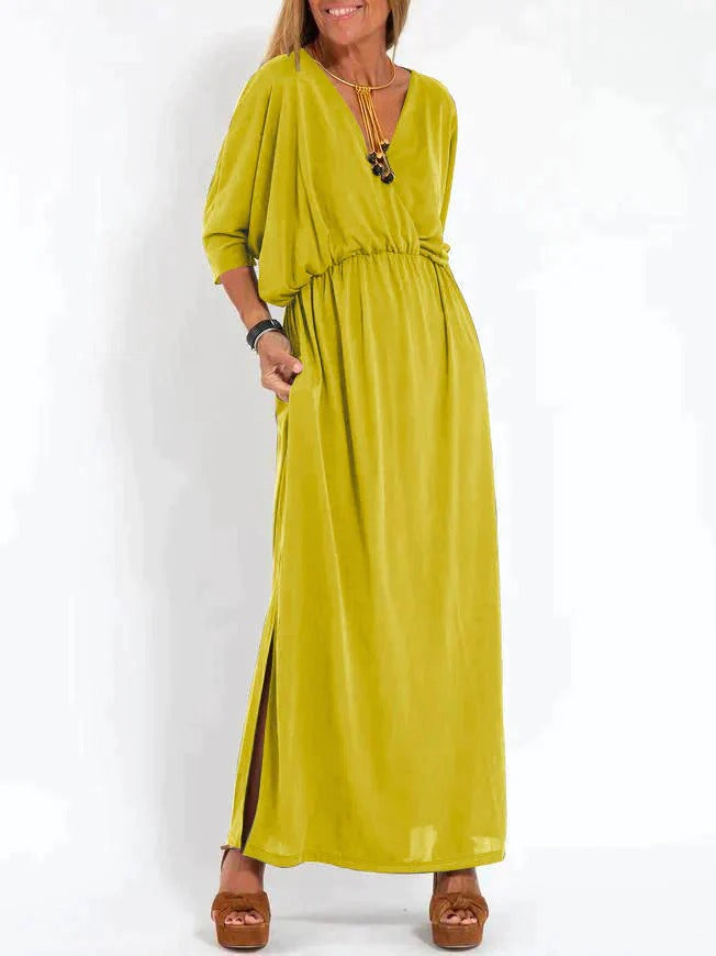 Arabella - Casual Women's Wedding Guest Maxi Dress with V-Neck, Elasticated Waist and Side Split
