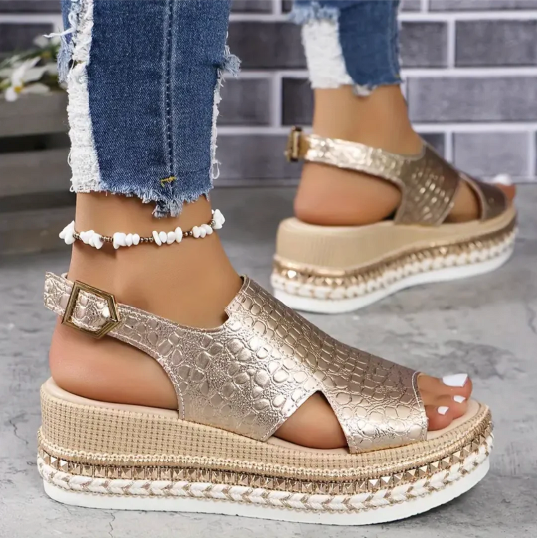 Arabella - Chic Women's Orthopedic Platform Wedge Sandals with Espadrille Sole and Slingback Strap