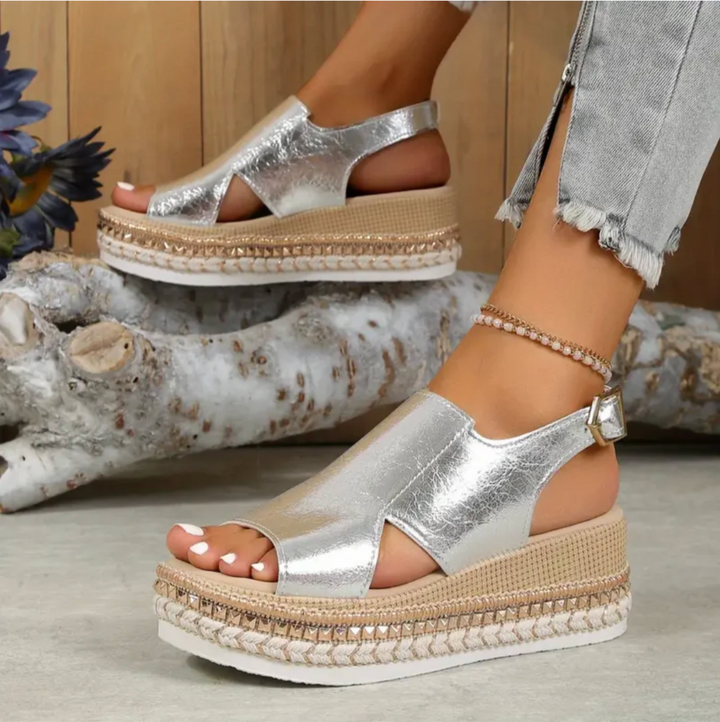 Arabella - Chic Women's Orthopedic Platform Wedge Sandals with Espadrille Sole and Slingback Strap
