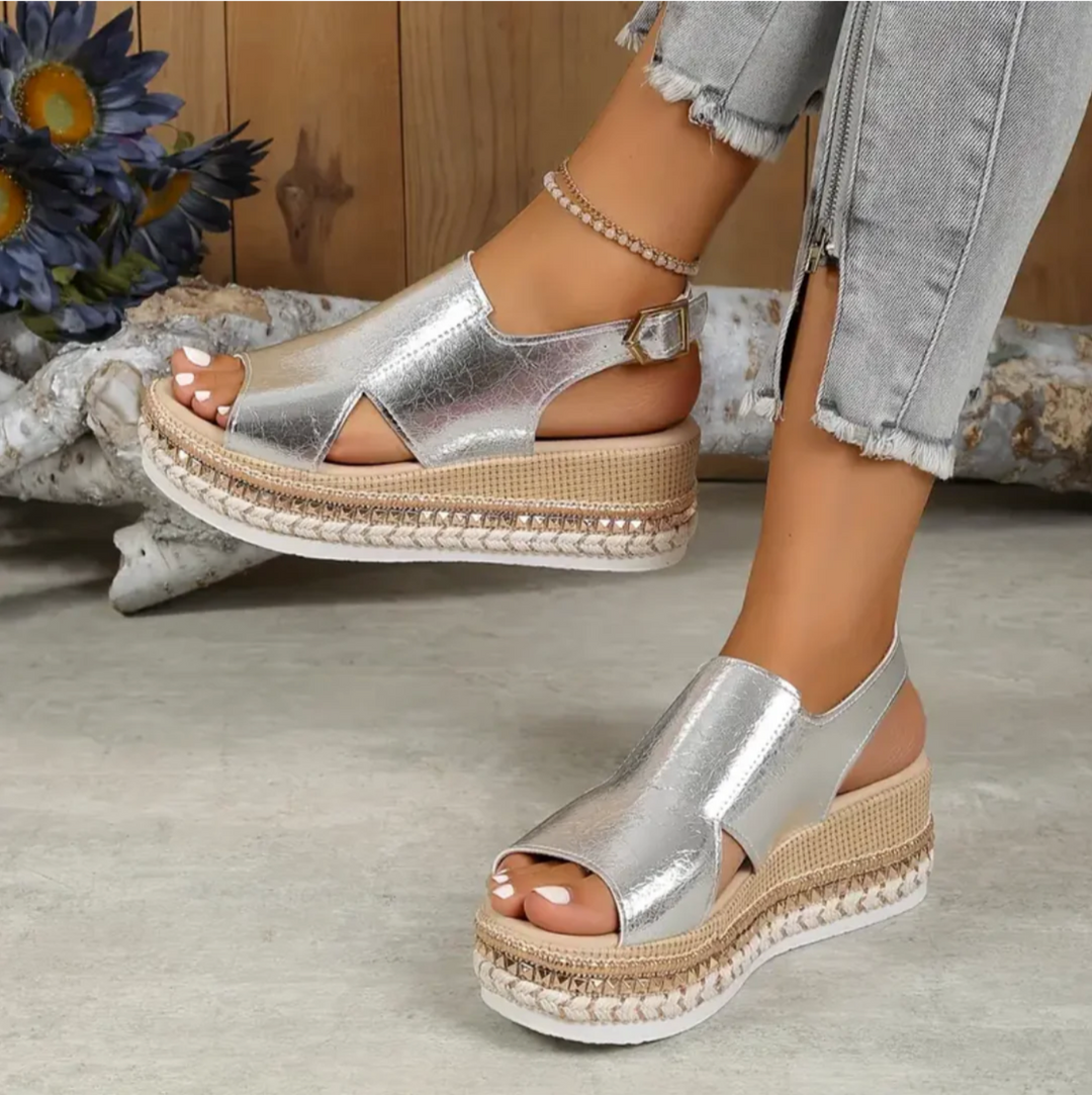 Arabella - Chic Women's Orthopedic Platform Wedge Sandals with Espadrille Sole and Slingback Strap