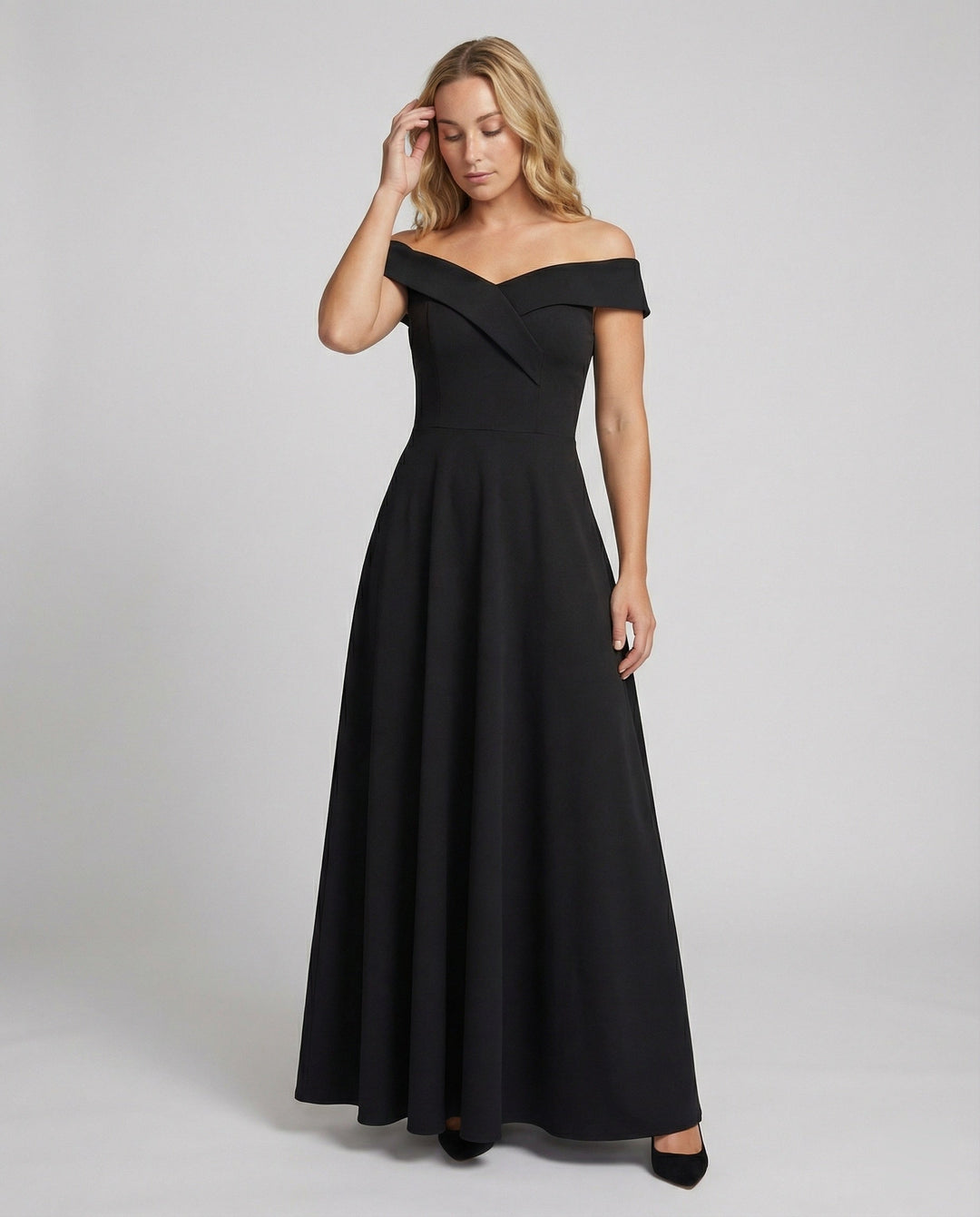Arabella - Formal Women's Wedding Guest Maxi Dress with Off Shoulder Neckline and Full Skirt