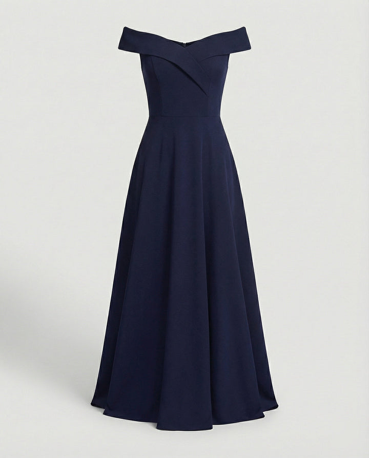 Arabella - Formal Women's Wedding Guest Maxi Dress with Off Shoulder Neckline and Full Skirt