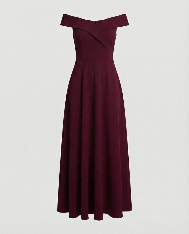 Arabella - Formal Women's Wedding Guest Maxi Dress with Off Shoulder Neckline and Full Skirt