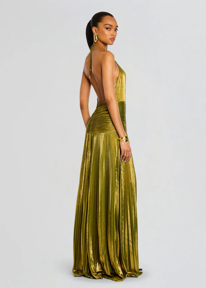 Arabella - Glam Women's Wedding Guest Maxi Dress with Halter Neck and Pleated Side Split