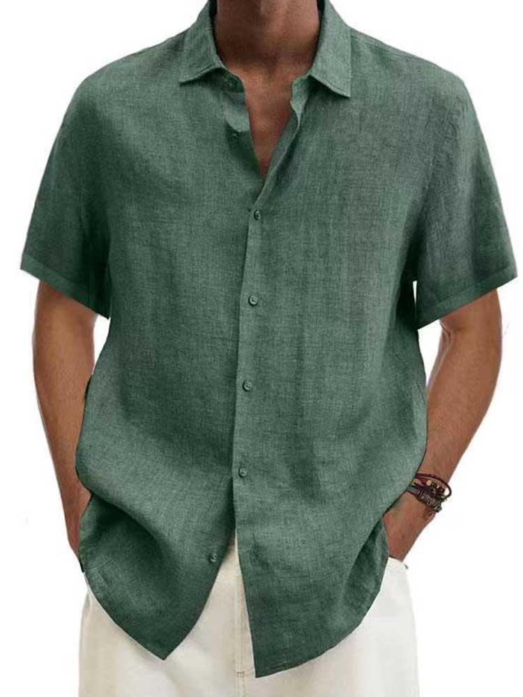 Archie - Casual Men's Linen Shirt with Short Sleeves and Classic Collar
