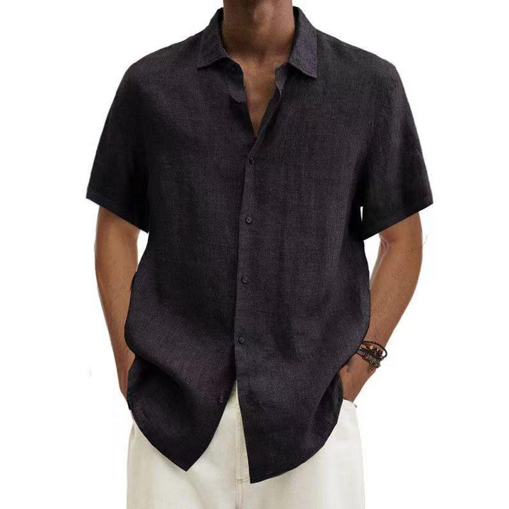 Archie - Casual Men's Linen Shirt with Short Sleeves and Classic Collar