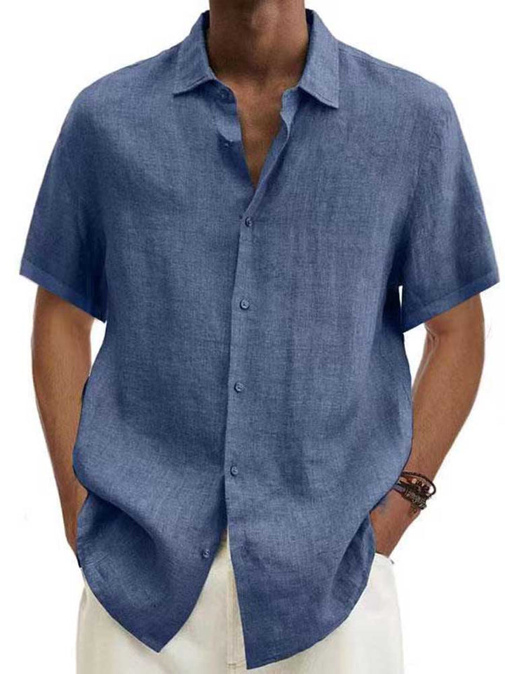 Archie - Casual Men's Linen Shirt with Short Sleeves and Classic Collar