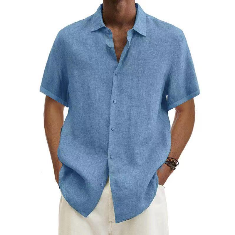 Archie - Casual Men's Linen Shirt with Short Sleeves and Classic Collar