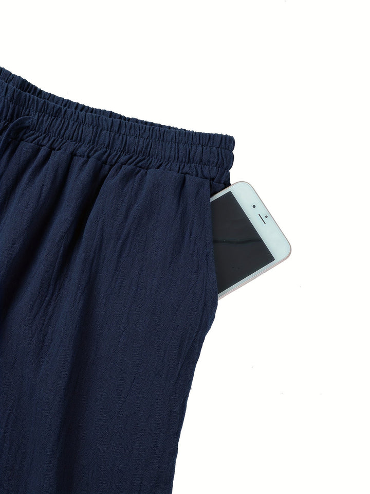 Archie - Casual Men's Linen Trousers with Drawstring Waist and Loose Wide Leg