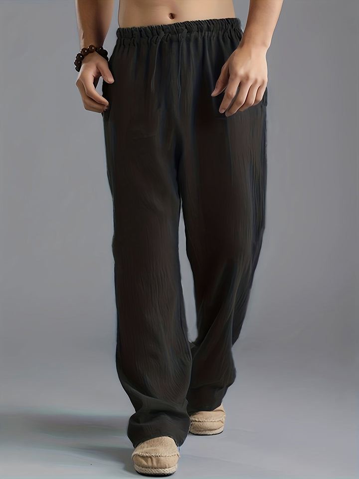Archie - Casual Men's Linen Trousers with Drawstring Waist and Loose Wide Leg