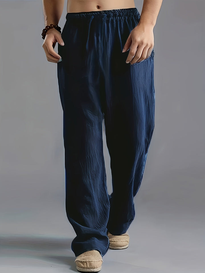 Archie - Casual Men's Linen Trousers with Drawstring Waist and Loose Wide Leg