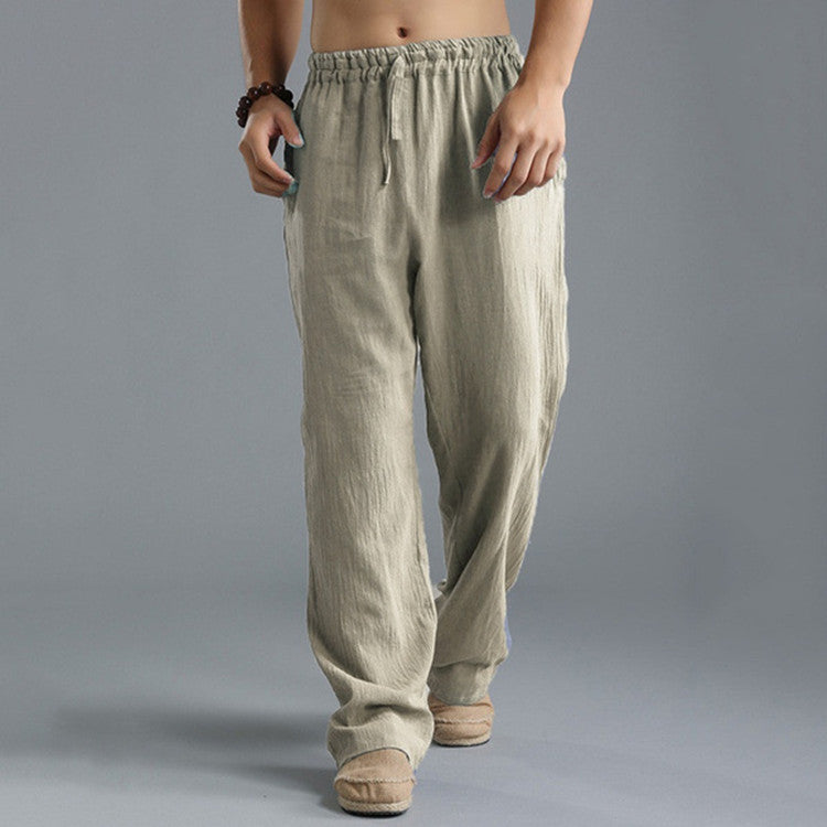 Archie - Casual Men's Linen Trousers with Drawstring Waist and Loose Wide Leg