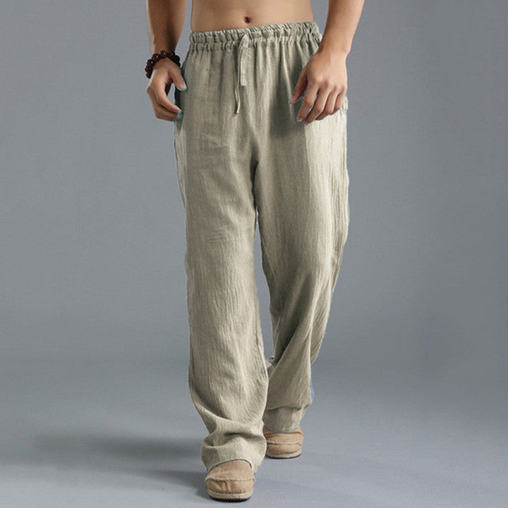 Archie - Casual Men's Linen Trousers with Drawstring Waist and Loose Wide Leg