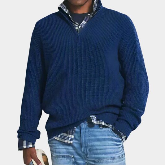 Archie - Men's Oversized Quarter Zip Pullover Ribbed Knit with Layered Collar