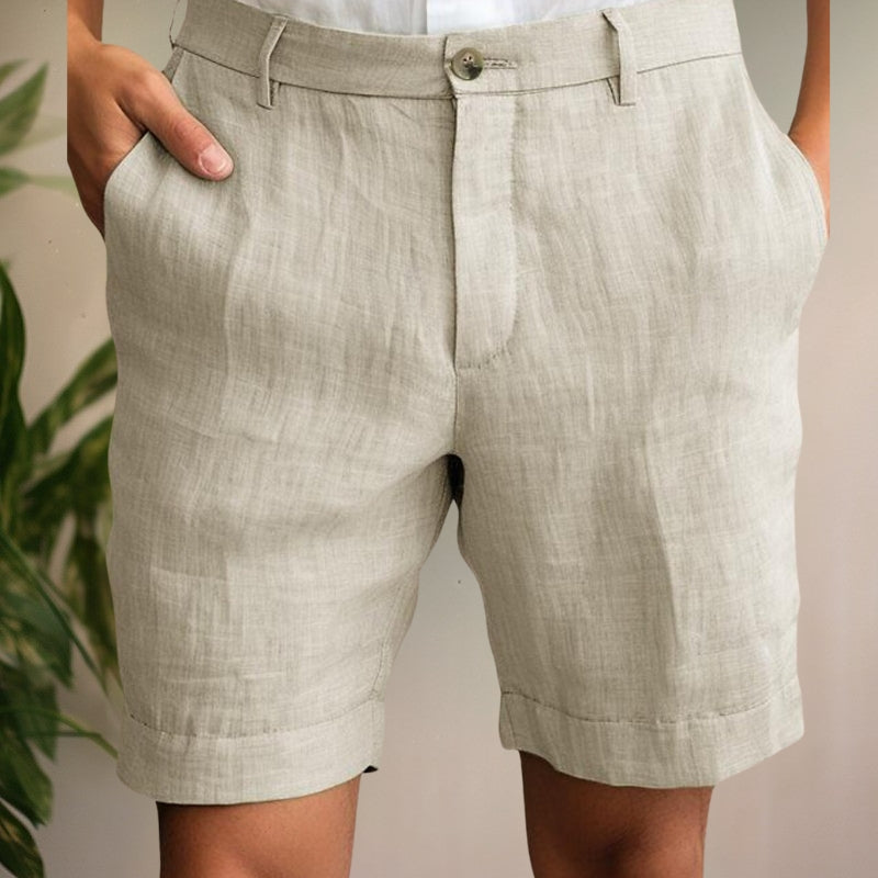 Archie - Smart Men's Linen Shorts with Button Fly and Turn-Up Hem