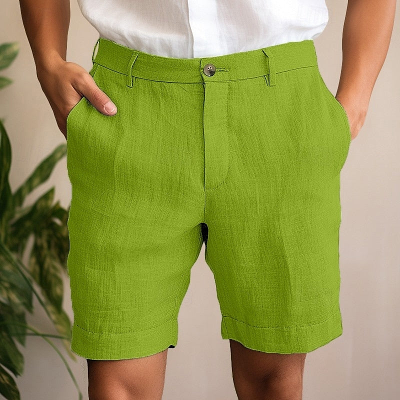 Archie - Smart Men's Linen Shorts with Button Fly and Turn-Up Hem