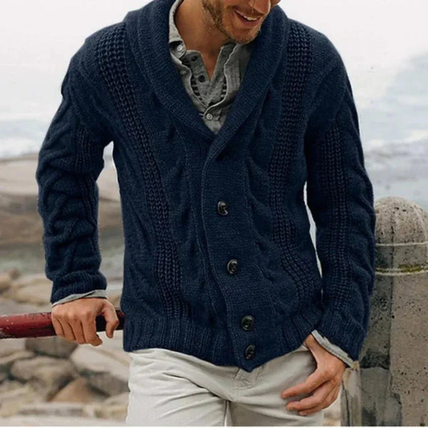 Arthur - Men’s chunky knitted cardigan with shawl collar and ribbed cuffs