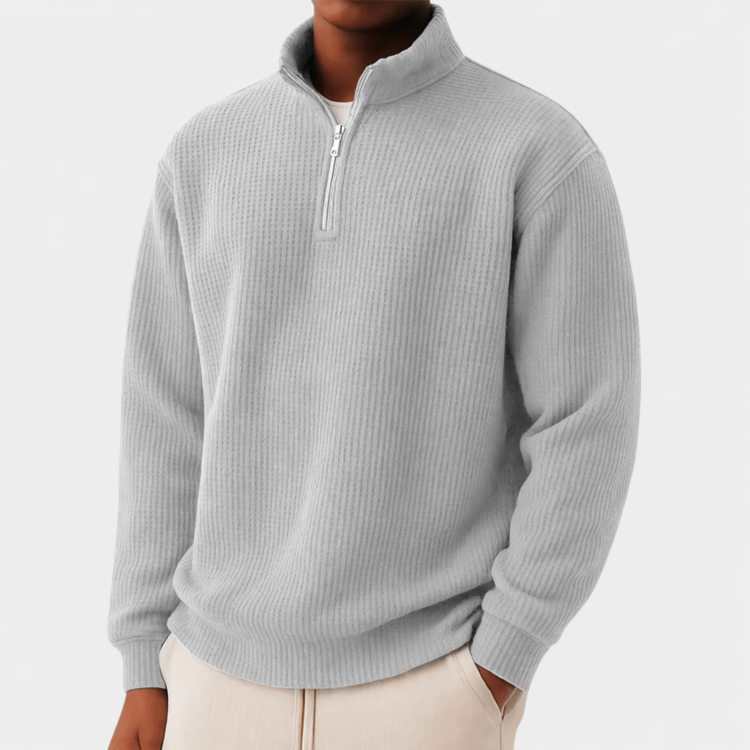 Arthur - Men's comfy oversized quarter zip jumper with waffle knit