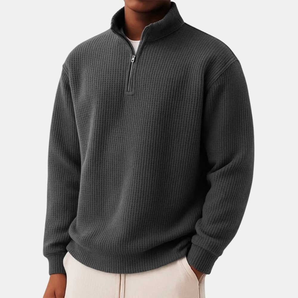 Arthur - Men's comfy oversized quarter zip jumper with waffle knit