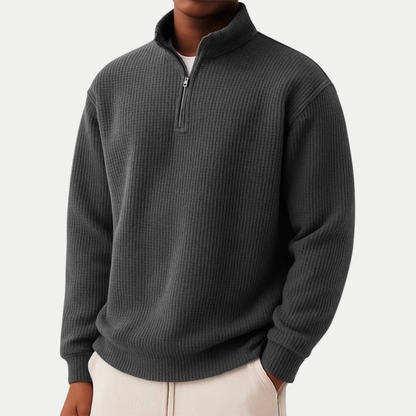 Arthur - Men's comfy oversized quarter zip jumper with waffle knit