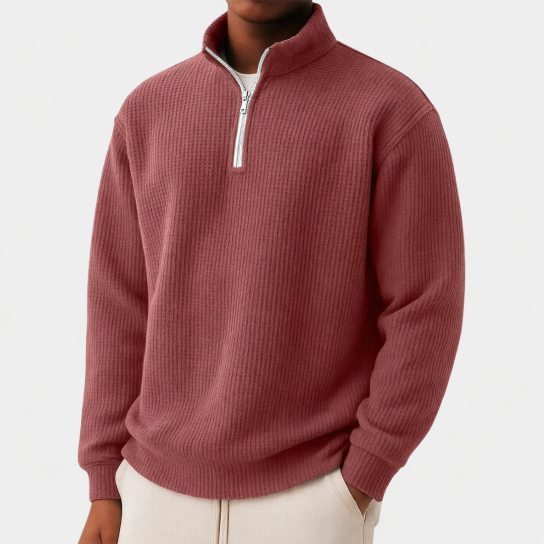 Arthur - Men's comfy oversized quarter zip jumper with waffle knit